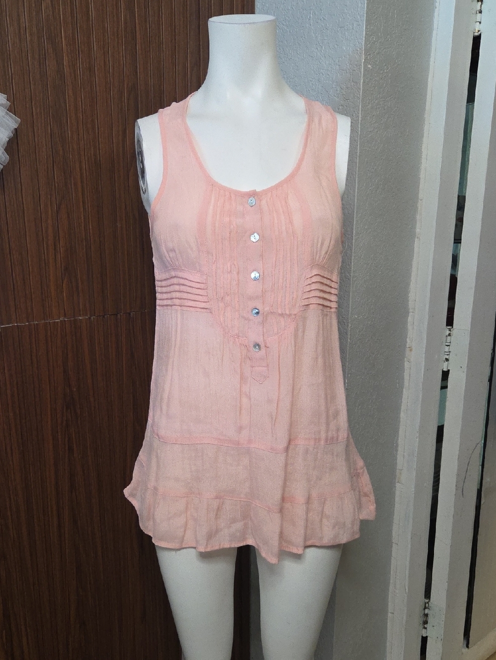 Anthology Pastel Pink Sleeveless Pin-Tuck Peplum Blouse Medium Sz